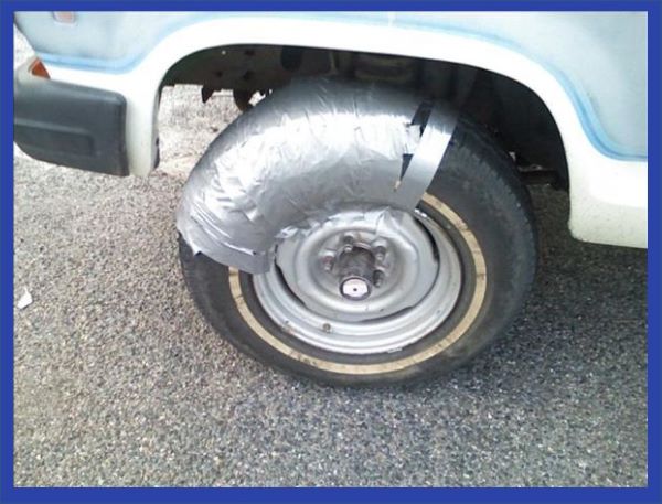 Balousov Zhabatinsky Flat tire fixed with duct tape