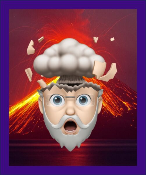 AnMemoji of Alan blowing his top like a volcano