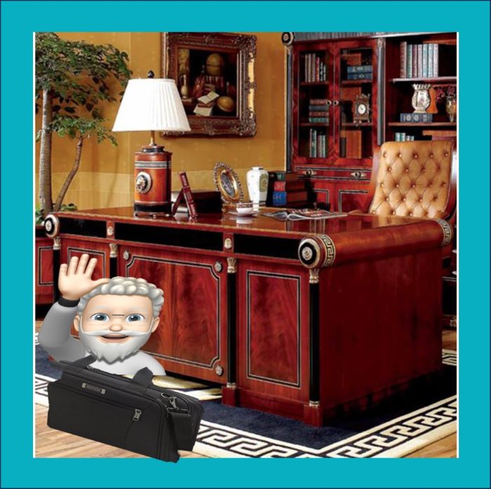 Alan grovelling before a client's big desk