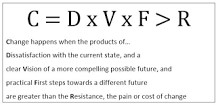 Change equals dissatifaction with staus quo time vision of the future times first steps greater than resistance to change.