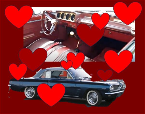 1963 Pontiac Tempest Black with red interior and many hearts over it