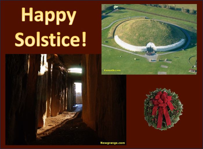 Pictures of New Grange passage tomb and a Christmas wreath - Happy Solstice