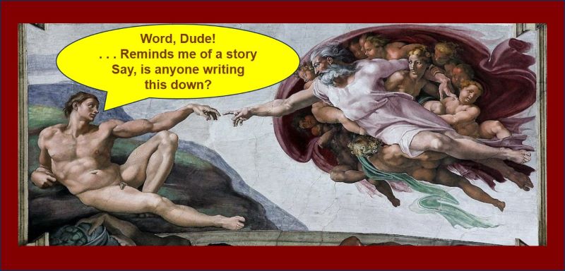 Lost Knowledge Mashup God creating Adam detail of the painting on the ceiling of the Sistine Chapel in the Vatican by Michaelangelo Buonarotti Snarky callout comment on a great work of art by the author