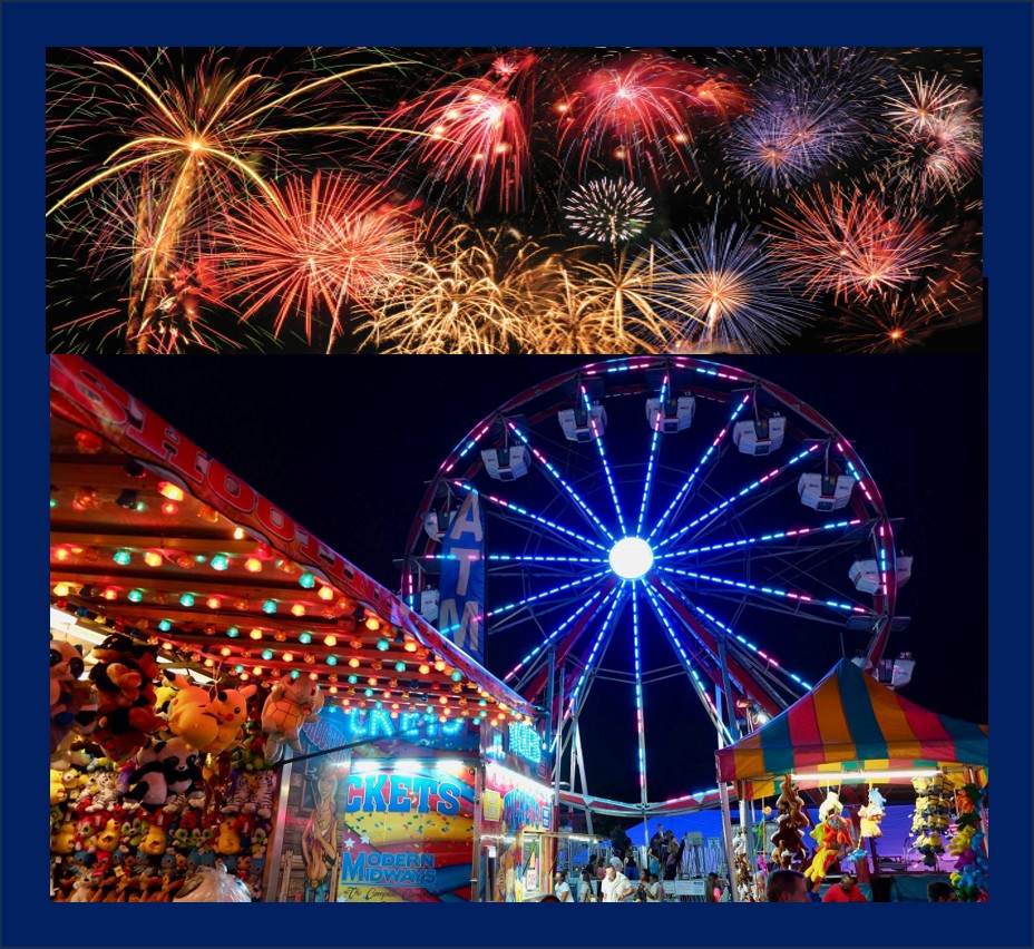 Fireworks over the Ferris wheel at a Carnival