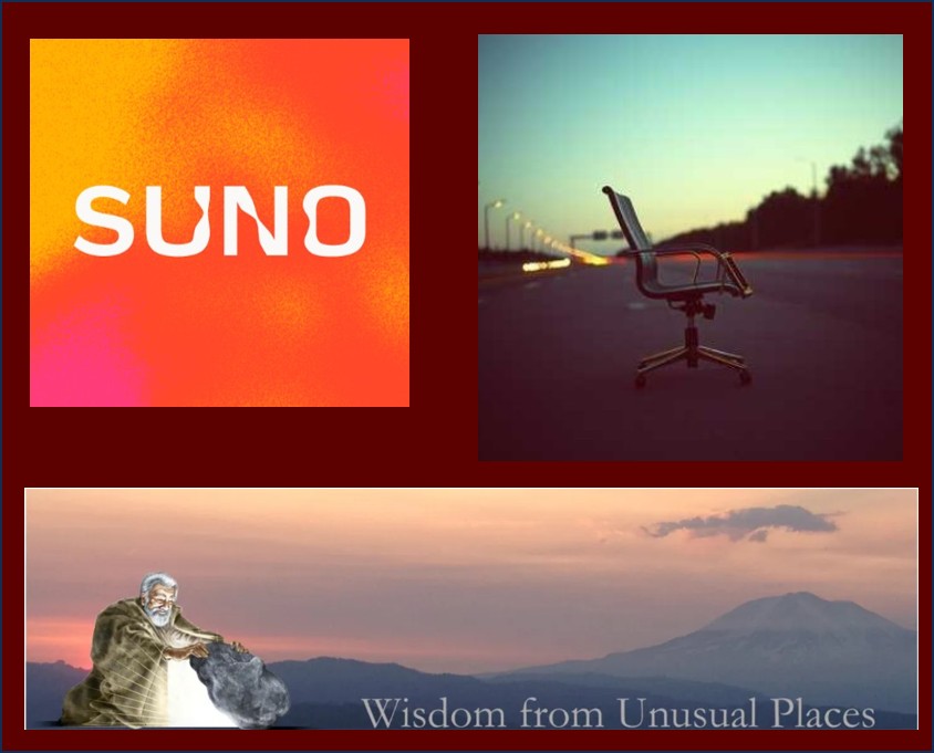 Suno AI Music Generator and Wisdom from Unusual Places Logos