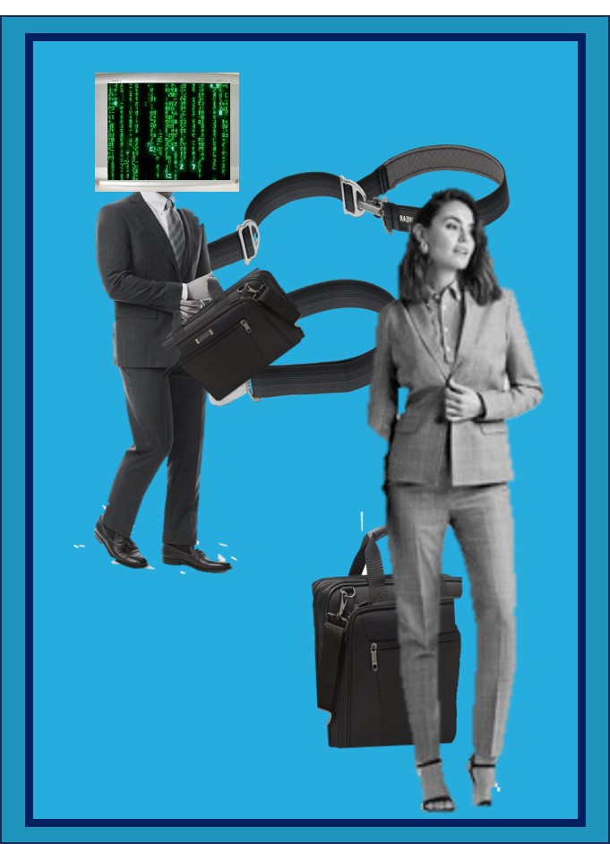 AI -Consultant Computer headed consultant unleashing woman consultant